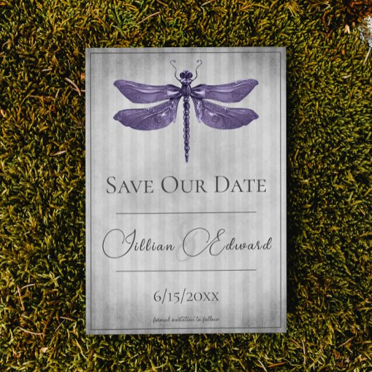 Paarse Jeweled Dragonfly Save the Date Aankondiging