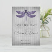 Paarse Jeweled Dragonfly Save the Date Aankondiging (Staand voorkant)