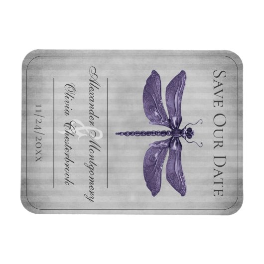 Paarse Jeweled Dragonfly Save the Date Magneet (Horizontaal)