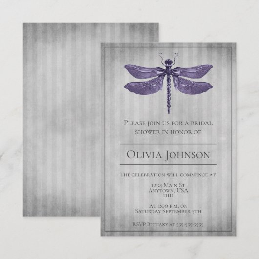 Paarse Jeweled Dragonfly Vrijgezellenfeest Kaart (Voorkant / Achterkant)