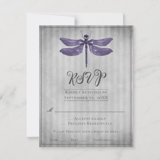 Paarse Jeweled Dragonfly Wedding RSVP (Voorkant)