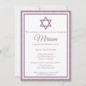 Paarse Joodse baby naamgevingsceremonie Simchat Ba Kaart (Voorkant)