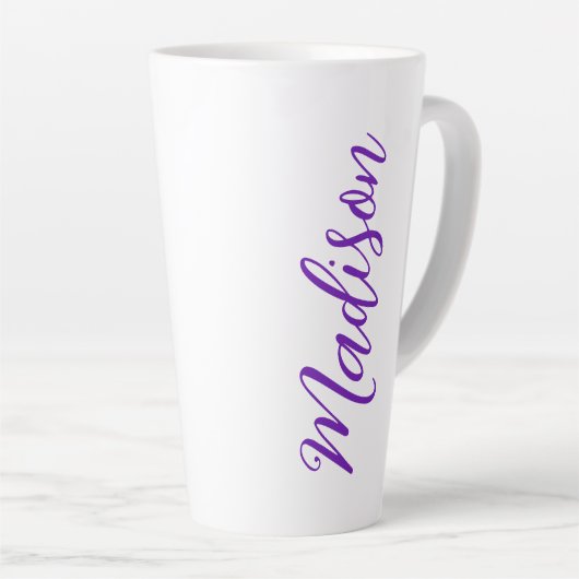 Paarse Jouw naam Handgeschreven Script Custom Latte Mok (Rechterhoek)