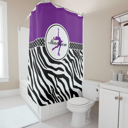 Paarse Jouw naam Zebra Afdrukafbeelding schaatsen Douchegordijn (In situ)