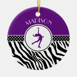 Paarse Jouw naam Zebra Afdrukafbeelding schaatsen Keramisch Ornament