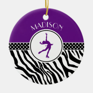 Paarse Jouw naam Zebra Afdrukafbeelding schaatsen Keramisch Ornament