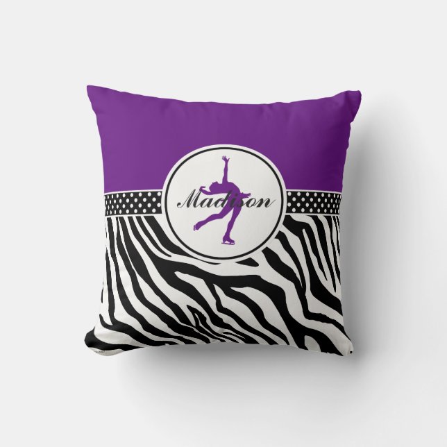 Paarse Jouw naam Zebra Afdrukafbeelding schaatsen Kussen (Voorkant)
