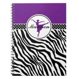 Paarse Jouw naam Zebra Print Ballet Dancer Notitieboek