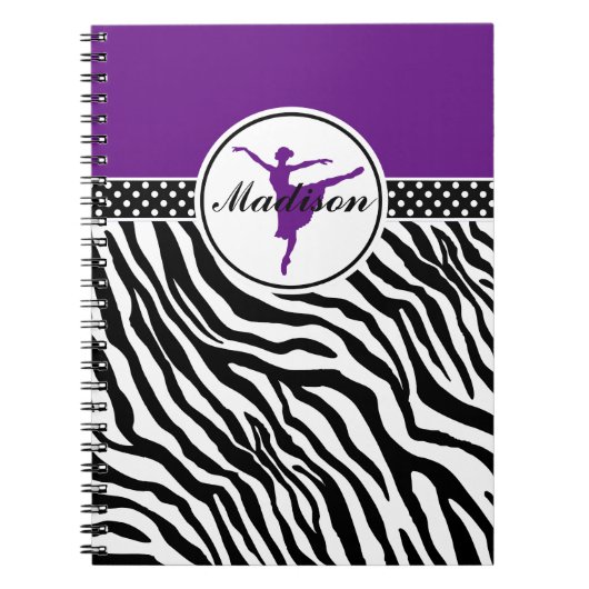 Paarse Jouw naam Zebra Print Ballet Dancer Notitieboek (Voorkant)