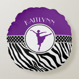 Paarse Jouw naam Zebra Print Ballet Dancer Rond Kussen