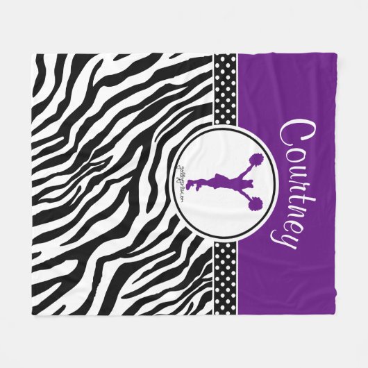 Paarse Jouw naam Zebra Print Cheerleader / Pom Fleece Deken (Voorkant (Horizontaal))