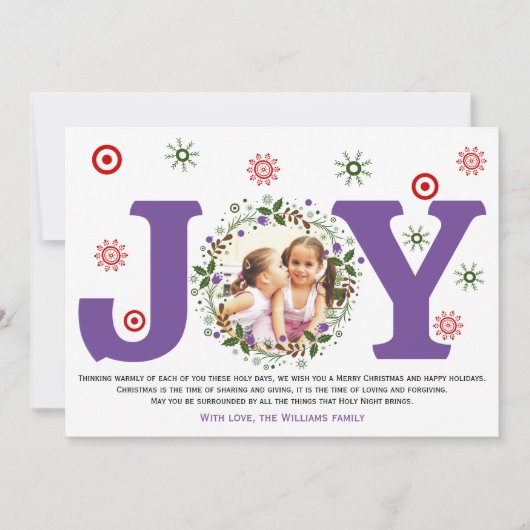 Paarse Joy, kerstflorale foto Feestdagenkaart (Voorkant)