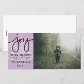 Paarse JOY Snowflake-fotokaart Feestdagenkaart (Voorkant / Achterkant)