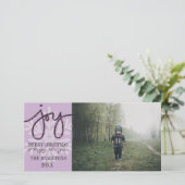 Paarse JOY Snowflake-fotokaart Feestdagenkaart (Staand voorkant)