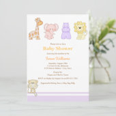 Paarse Jungle Babys Baby Shower Uitnodiging (Staand voorkant)