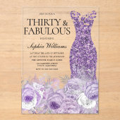 Paarse jurk 30 en fantastische 30e verjaardag acryl uitnodigingen (Voorkant)