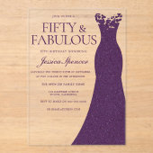 Paarse jurk 50 & fantastische 50e verjaardag acryl uitnodigingen (Voorkant)