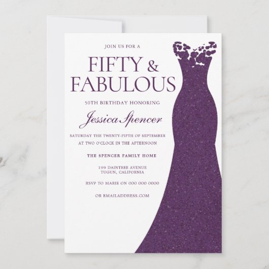 Paarse jurk 50 & fantastische 50e verjaardag kaart (Voorkant)