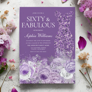 Paarse jurk bloem Sixty & Fabulous 60ste verjaarda Kaart