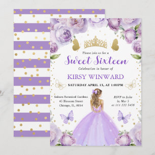 Paarse Jurk Blond Haar Prinses Sweet 16 Kaart