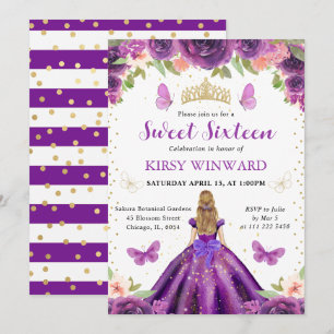 Paarse Jurk Blond Prinses Sweet 16 Kaart