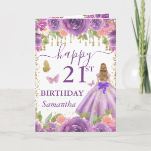 Paarse Jurk Blond Prinses Verjaardag Kaart