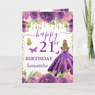 Paarse Jurk Blondharige Prinses Verjaardag Kaart