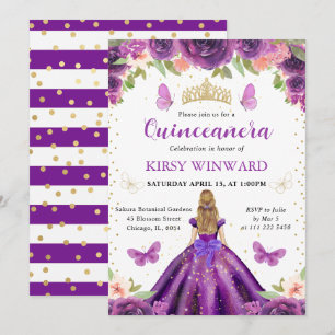 Paarse Jurk Blondine Prinses Quinceanera Kaart