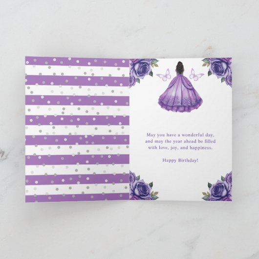 Paarse jurk Dark Skin Princess Verjaardag Kaart (Binnen)