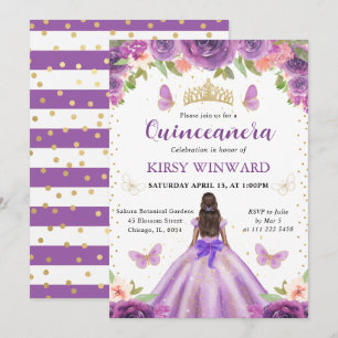 Paarse Jurk Donkere Huid Prinses Quinceanera Kaart