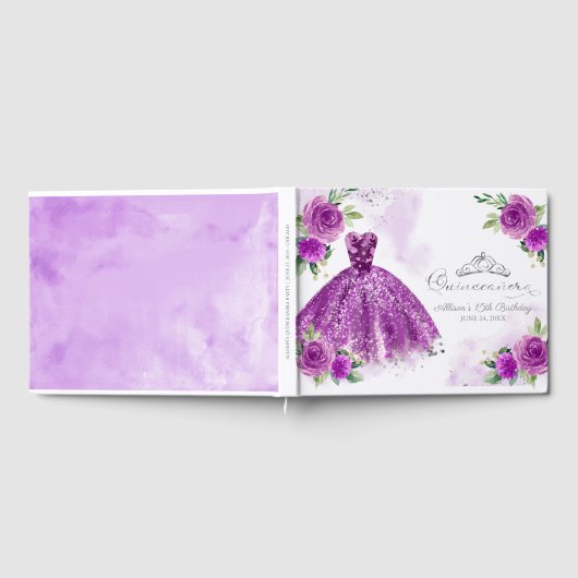 Paarse jurk Floral Quinceanera Gastenboek (Volledig)