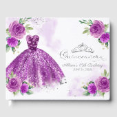 Paarse jurk Floral Quinceanera Gastenboek (Voorkant)