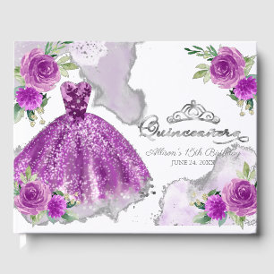 Paarse jurk Floral Quinceanera Gastenboek