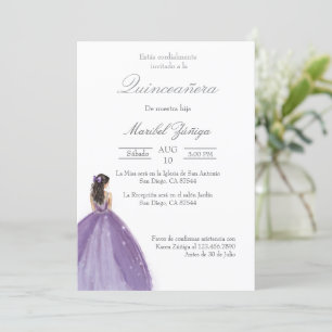 Paarse jurk Quinceanera uitnodiging