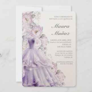 Paarse jurk Quinceañera uitnodiging