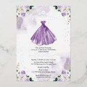 Paarse jurk Quincenera Folie Uitnodiging (Voorkant)