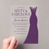 Paarse jurk zestig en fantastische 60e verjaardag acryl uitnodigingen (Insitu (Draagbaar))
