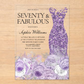 Paarse jurk zeventig en fantastische 70e verjaarda acryl uitnodigingen (Voorkant)