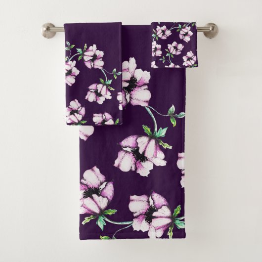 Paarse juweeltoon en Waterverf bloemen Bad Handdoek (Insitu)