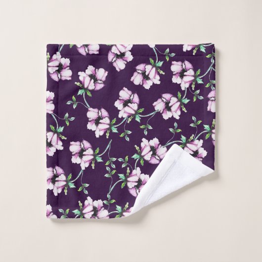 Paarse juweeltoon en Waterverf bloemen Bad Handdoek (Wasdoekje)