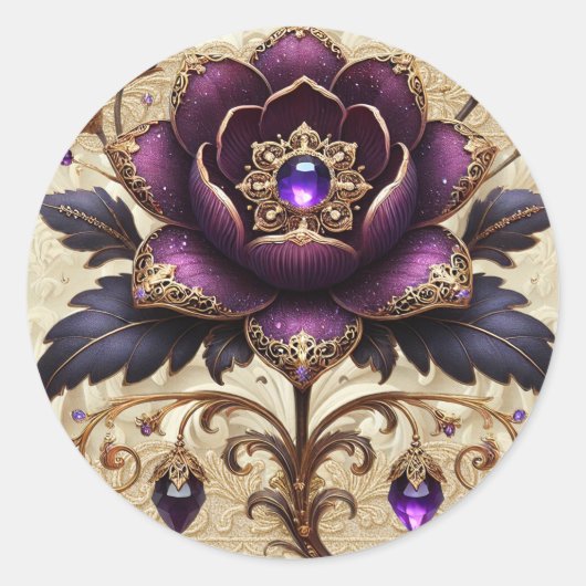 Paarse juwelen bloemen ronde Sticker (Voorkant)