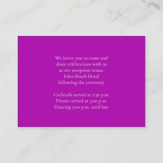 Paarse juwelen voor orchidee bruiloft — handige de informatiekaartje (Achterkant)