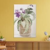 Paarse Kaapse Primula Waterverf Canvasprint Canvas Afdruk (Insitu (Woonkamer))