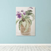 Paarse Kaapse Primula Waterverf Canvasprint Canvas Afdruk (Insitu (Houten vloer))