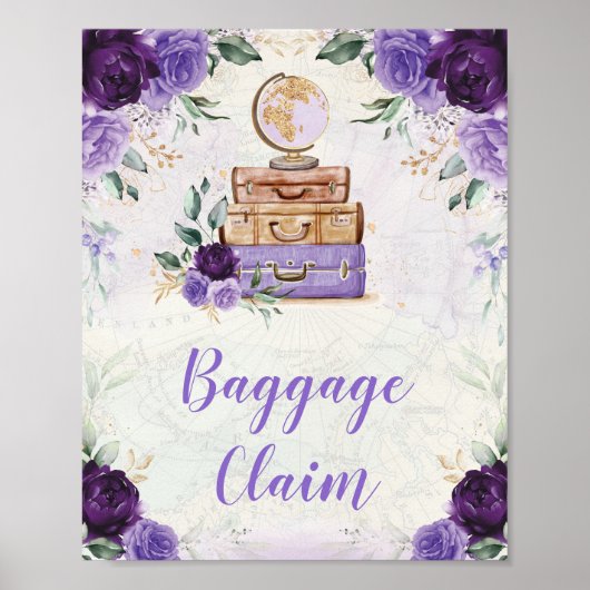 Paarse  kaart Reisbagage Claim Decor Poster (Voorkant)