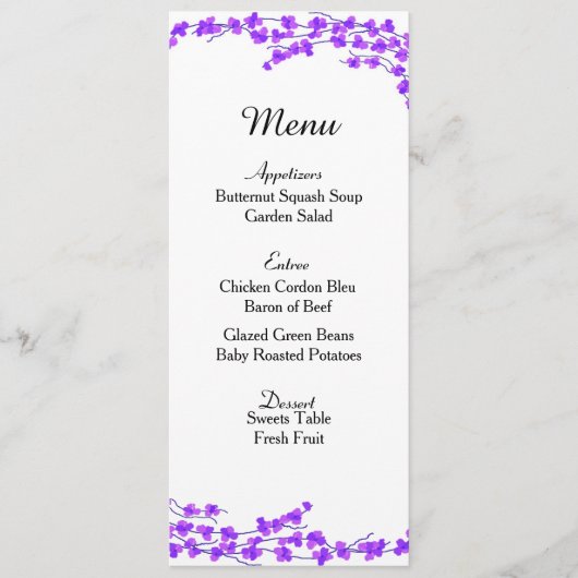 Paarse Kaart van het Blossom Wedding Menu (Voorkant)