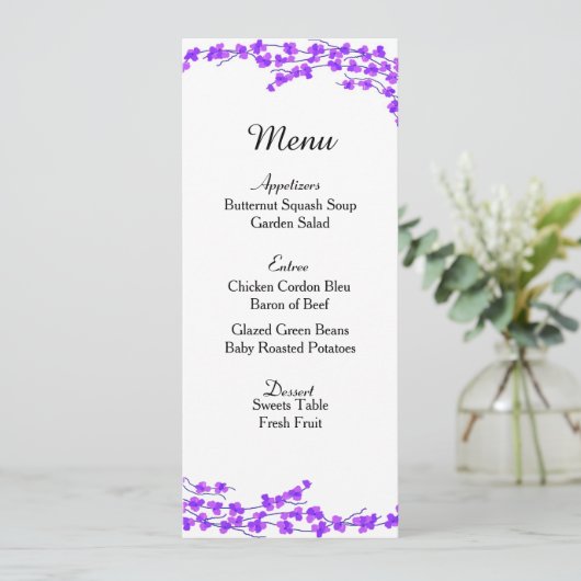 Paarse Kaart van het Blossom Wedding Menu (Staand voorkant)