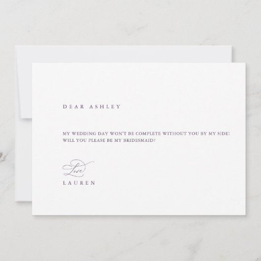 Paarse Kaart van het Bridesmaid-voorstel voor een  (Achterkant)