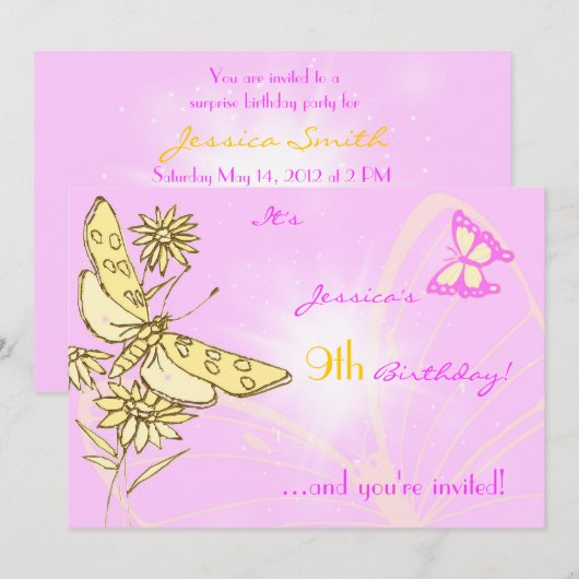 Paarse Kaart voor het aanhalen van peach Butterfly (Voorkant / Achterkant)