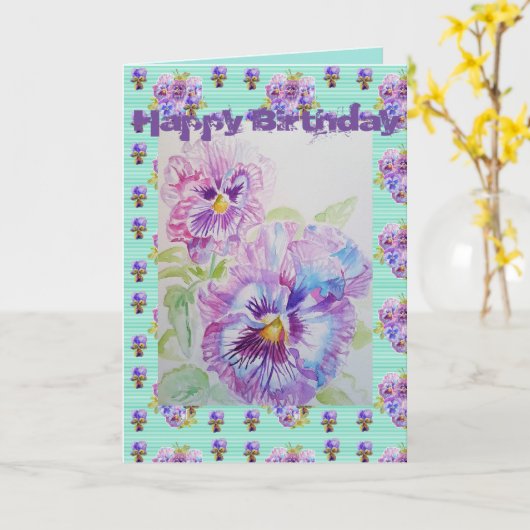  Paarse kaart voor Viola Waterverf (Gele Bloem)